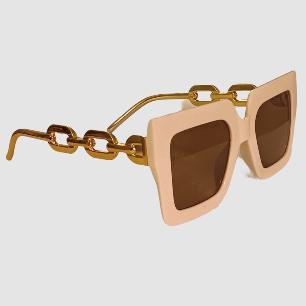 Gold Accent Off-White Chunky Sunglasses